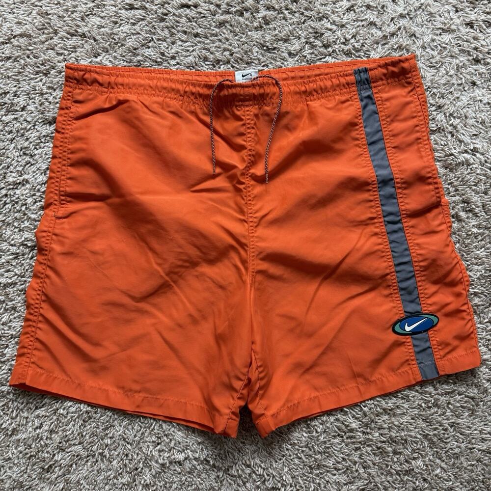 Vintage 90’s Nike Orange Nylon Swim Trunks Shorts Men’s Size 38” Waist Y2K